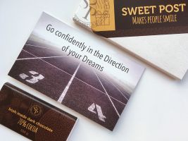 Go confidently in the direction of your dreams card and irish chocolate